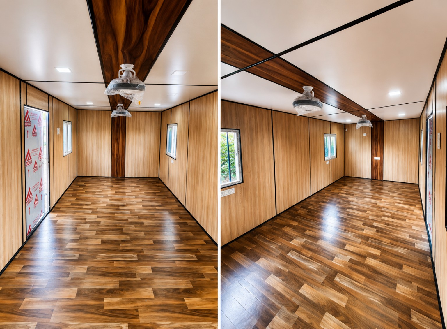 Portable cabin interior using Rolex Light and Sheesham Wood