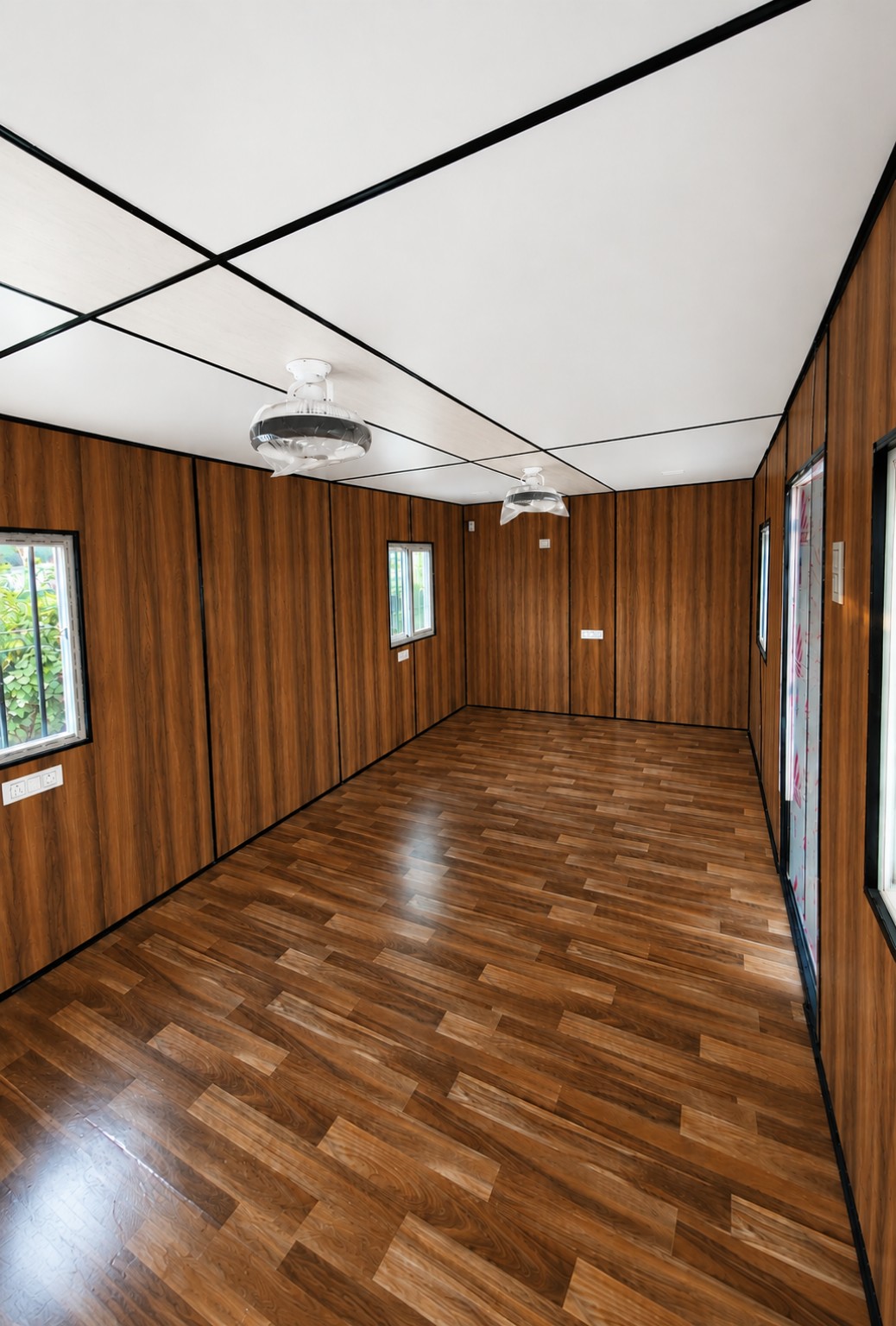 Portable cabin interior using Rustic Teak